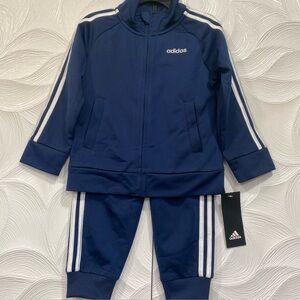 Adidas Toddler Boys Size 24M Sweatsuit 2Pc Set Tracksuit Jacket+pant Blue/White